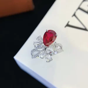 9K Gold Pear-Shaped Lab-Grown Ruby Ring — 2.5 ct — view 1