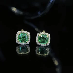 18K Gold Lab-Grown Emerald Stud Earrings — 1 ct — view 1