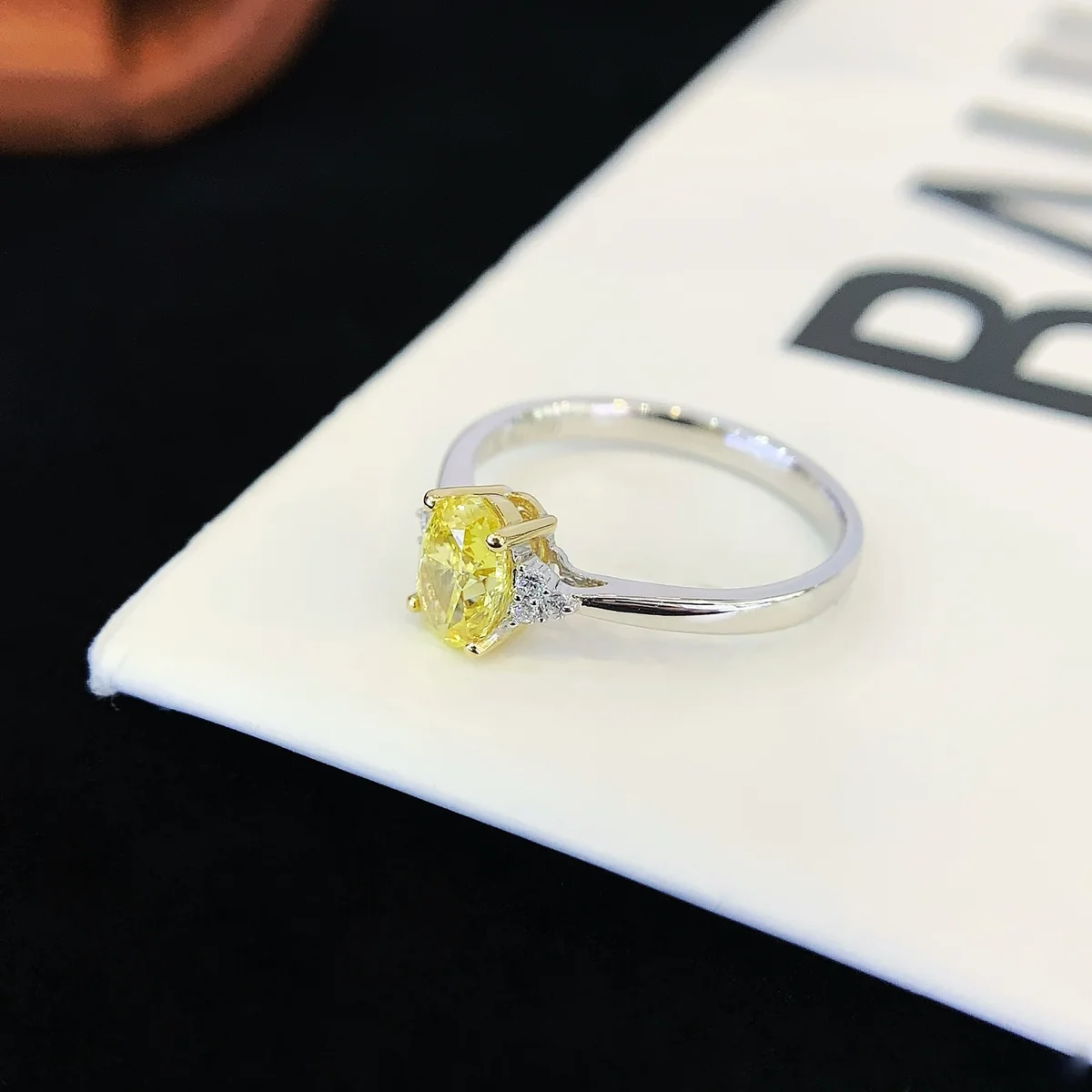 18K Gold Oval Lab-Grown Yellow Diamond Ring — 0.73 ct — view 2