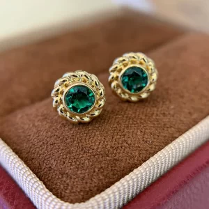 18K Gold Lab-Grown Emerald Stud Earrings — 0.42 ct — view 1