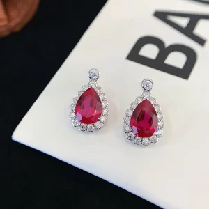 18K Gold Pear-Shaped Lab-Grown Ruby Stud Earrings — 5.3 ct — view 1