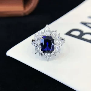 PT950 Platinum Cushion Lab-Grown Sapphire Ring — 2.5 ct — view 1