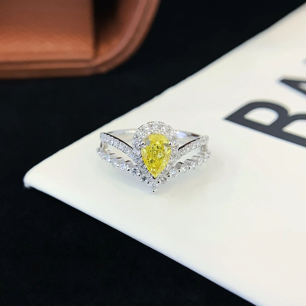 18K Gold Pear-Shaped Lab-Grown Yellow Diamond Ring — 0.733 ct — view 1