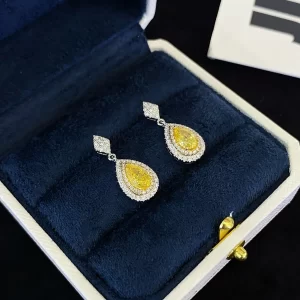 18K Gold Pear-Shaped Lab-Grown Yellow Diamond Stud Earrings — 2.08 ct — view 1
