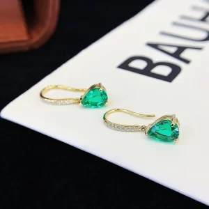18K Gold Pear-Shaped Lab-Grown Emerald Earrings — 2.2 ct — view 1