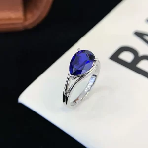 18K Gold Pear-Shaped Lab-Grown Sapphire Ring — 2.3 ct — view 1